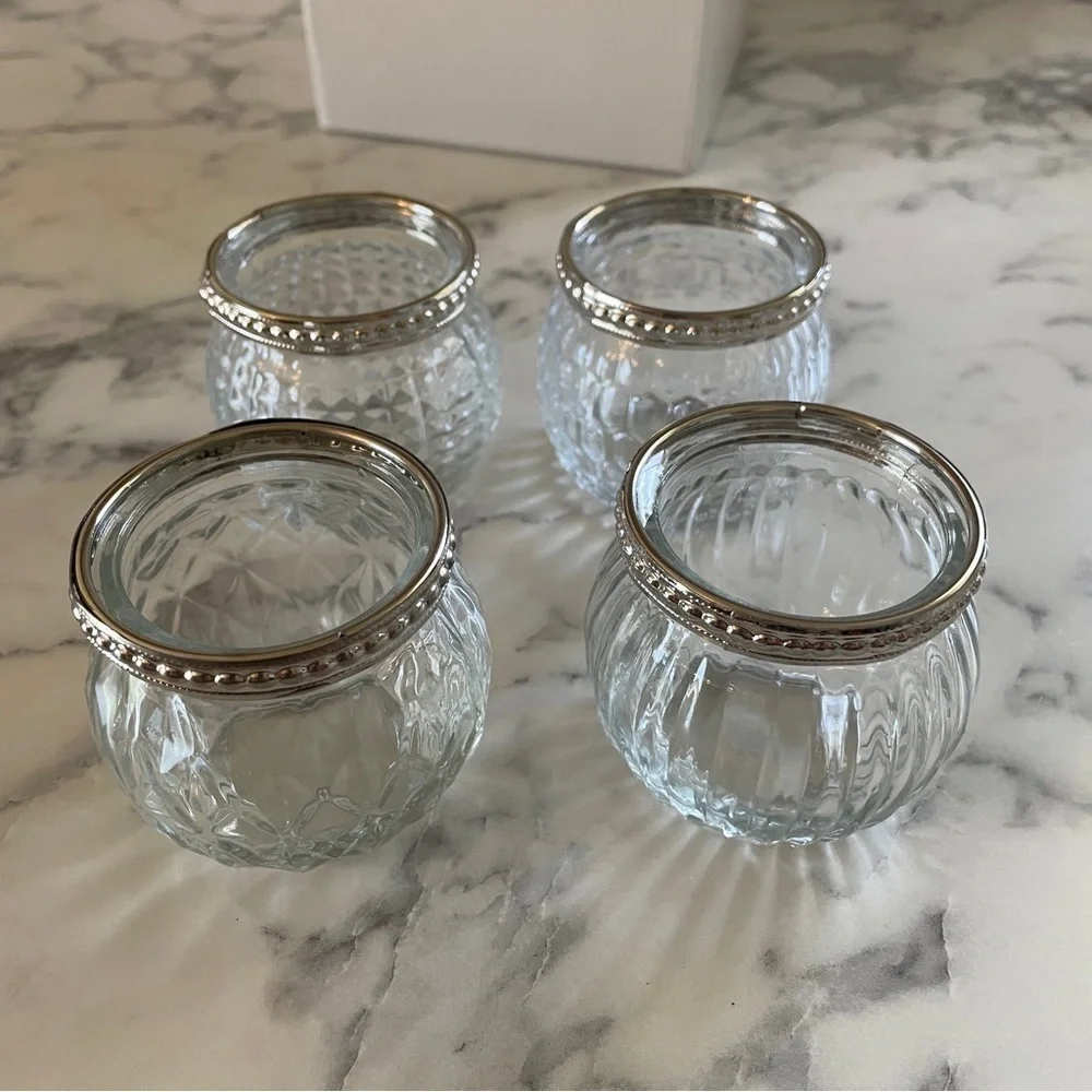 Set of 4 Small crystal & silver Candle Holders